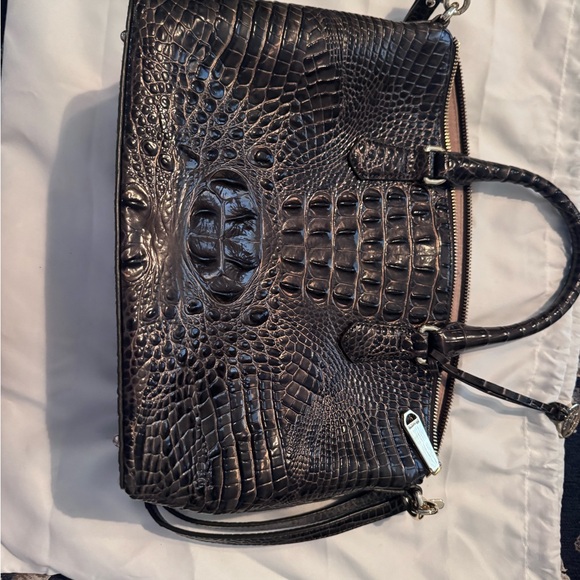 Brahmin Black Crocodile-Embossed Satchel